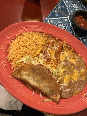 Enchilada and taco combo plate