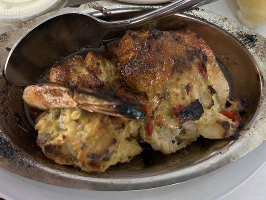 Broiled Stuffed Shrimp - two jumbo shrimp stuffed with crab Imperial. Lunch menu, came with two sides for $18 and change.