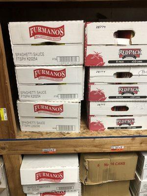 Cases of tomatoes, sauce, etc.