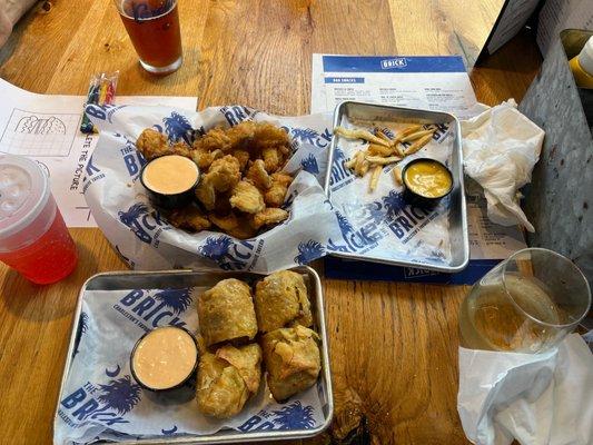 Cheeseburger Egg Rolls & Fried Pickles