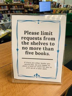 No more than 5 book requests from shelves.