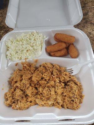 B.B.Q. plate with homemade coleslaw and hush puppies