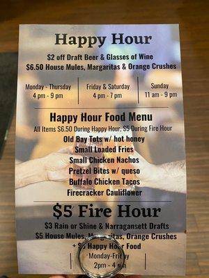 Happy Hour Menu 11/22