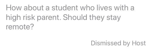 Carrollton school response When a parent asks during virtual parent meeting on the reopening of the school 8/24. They delete it!