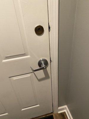 No deadbolt on the exterior facing main door to the unit (illegal?)