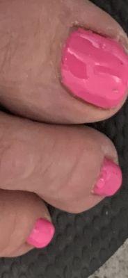 My pedicure today 25-45 min after pedicure..  Gel Paint to thick,  Not even or covered evenly!!