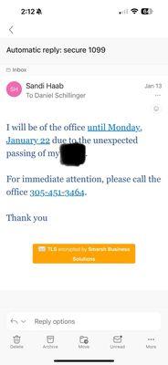 Screenshot of out of office email! One of many