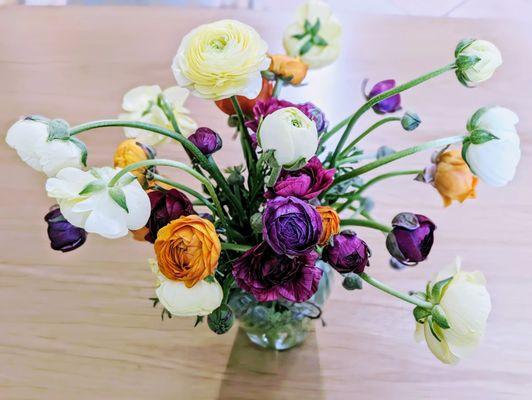 Ranunculus - I love the slightly droopy, wavy stems and colorful blooms!