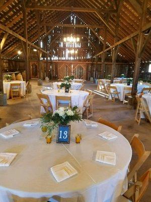 Centerpieces from Neve Bros eucalyptus and roses