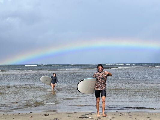 Returning from surf lesson.