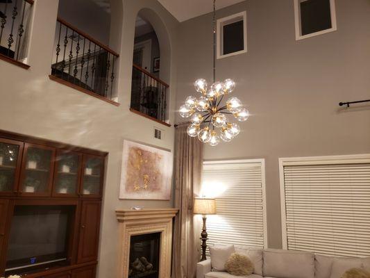 2nd picture of chandalier hung in 23 ft. Ceiling