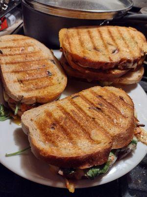 Salmon melts with the olive bread!