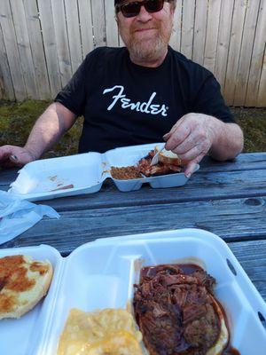 Brisket and Rib sandwiches, Mac n cheese and beans