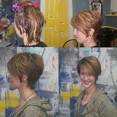 Fun diagonal forward layered cut and balyage