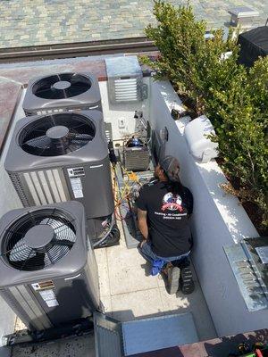 Our lead Steven, working on a wine cellar condenser.