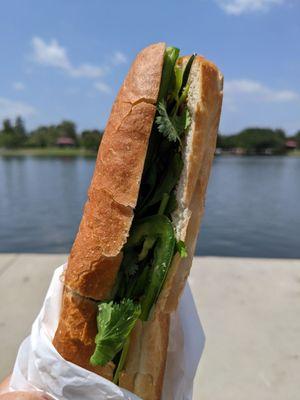 Off menu Bánh Mì Chả Cá - Vietnamese fish cake sandwich with dill on crisp baguette