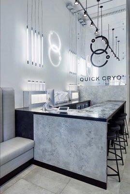 Our modern and chic oxygen bar/front desk sets the mood as soon as you walk in!