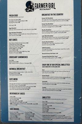 Breakfast menu