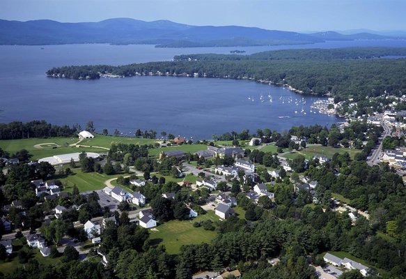 Aerial view of Wolfeboro New Hampshire Back Bay Retirement Community campus