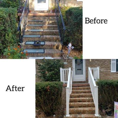 New railing added to stairs of house