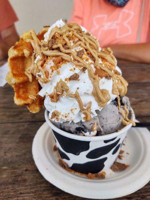 Peanut Butter Finger Waffle bowl with oat milk ice cream substituted