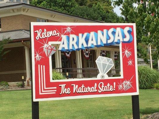 postcard sign (photo opportunity), located on the grounds of the Helena - West Helena Arkansas Welcome Center