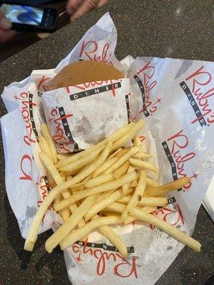 The Classic Cheese Burger Combo, excellent fries!