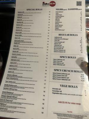 Sushi menu