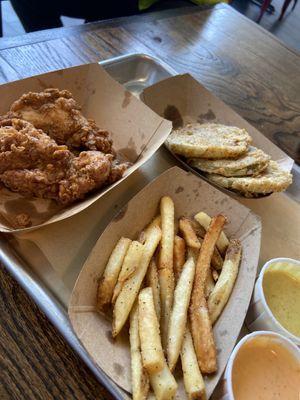 Kids meal chicken tenders and fried green tomatos