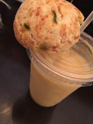 Peach smoothie & cheddar jalapeño scone