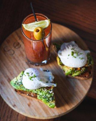 Avocado toast and a bloody Mary. bottomless brunch