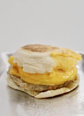 The ECS - Egg, cheddar cheese, and sausage breakfast sandwich