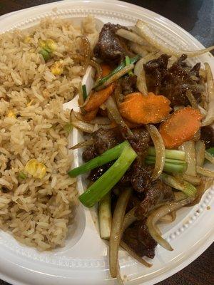 Mongolian beef with fried rice