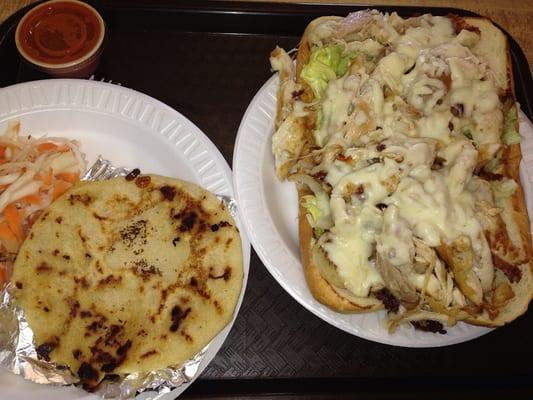 Pupusa and Chicken sandwich