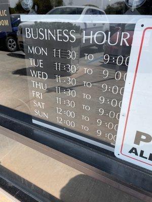 Business hours as 4/30/2022