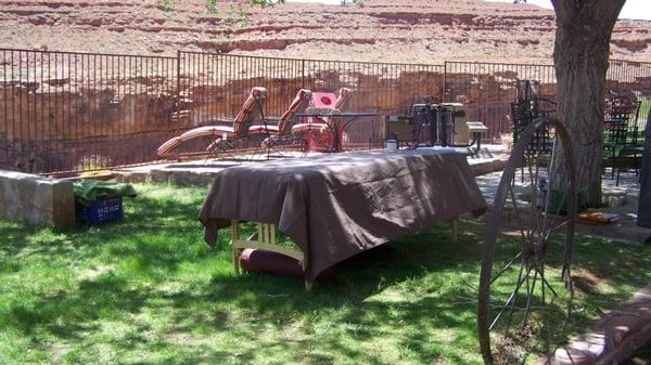 Set up and ready for the Nut Up or Shut Up riders in Mexican Hat overlooking the San Juan River.