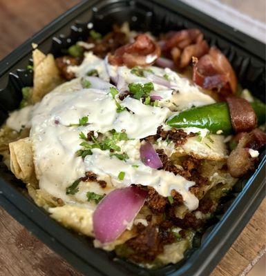 Kitsch'n Chilaquiles with Bacon and Chorizo