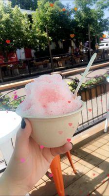 Regular sized Punch Buggy flavor shave ice with vanilla ice cream underneath!