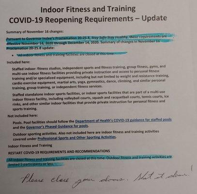 Governor's policy for fitness centers.