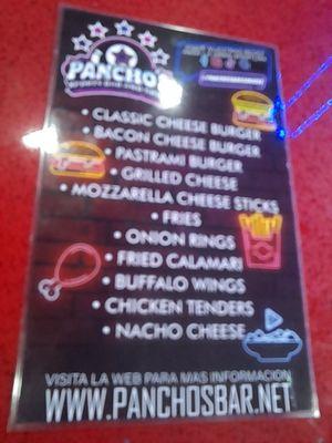 Pancho's food menu