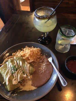 Enchiladas Suizas and friaco's margaritas