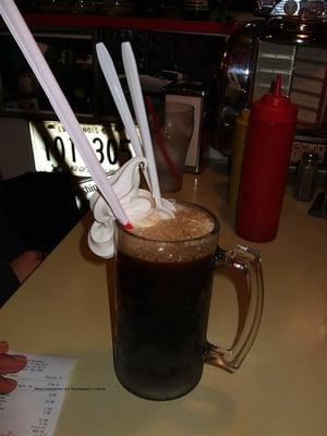 Regular sized root beer float with local Darigold ice-cream.