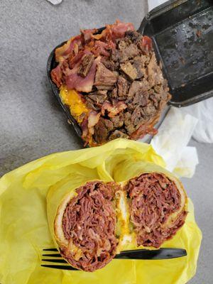 Small DUI fries, Pastrami sandwich. Looks good but doesn't taste good.