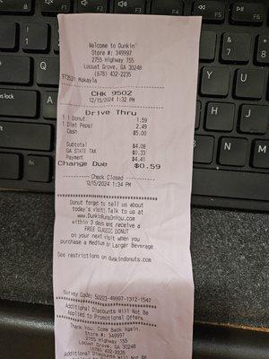 Receipt and photo of soda