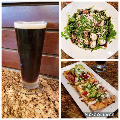 BJ's Nutty Brewnette, Tomato Mozzarella Salad, California Club Flatbread