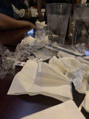 The remnants that I gathered into a pile which was left on our table for 45-minutes after we finished dinner.