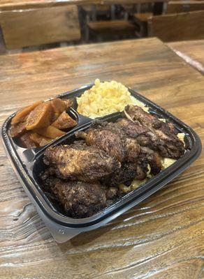 Mac and Cheese, Jerk Chicken with 2 Side, Candied Yams