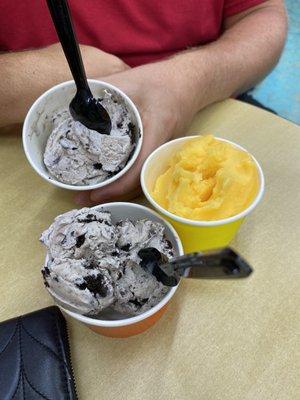 Cookies & cream ice cream and mango italian ice