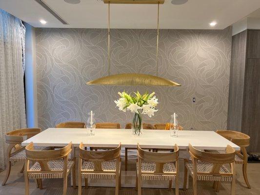 Wallpaper pattern paper in a dining room. Really brought it to life!