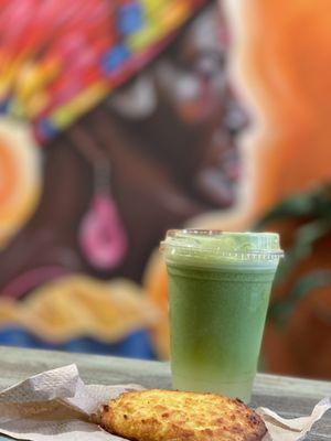 Juice #1 and corn arepa